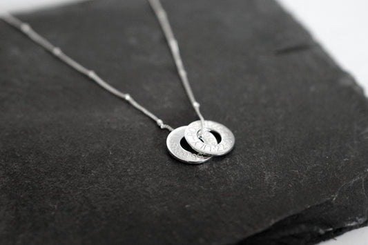 Engraved Personalised Sterling Silver Washers Necklace ~ customised, birthday, coordinates, name, anniversary, graduation, travel gift
