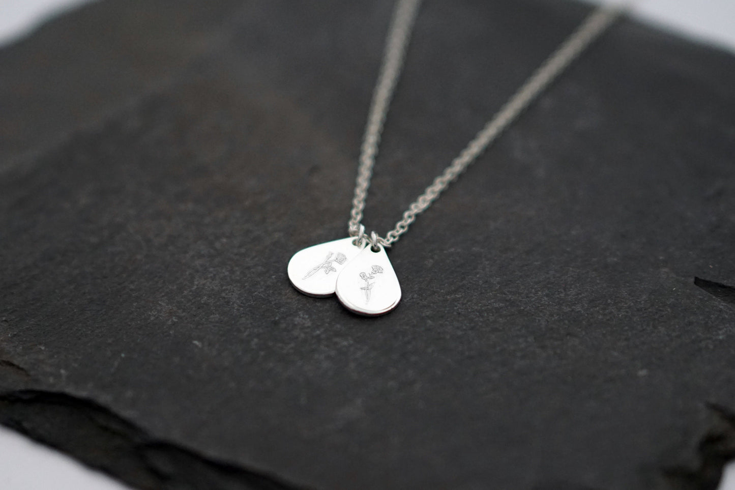 Personalised Teardrop Birth Flower Sterling Silver Necklace