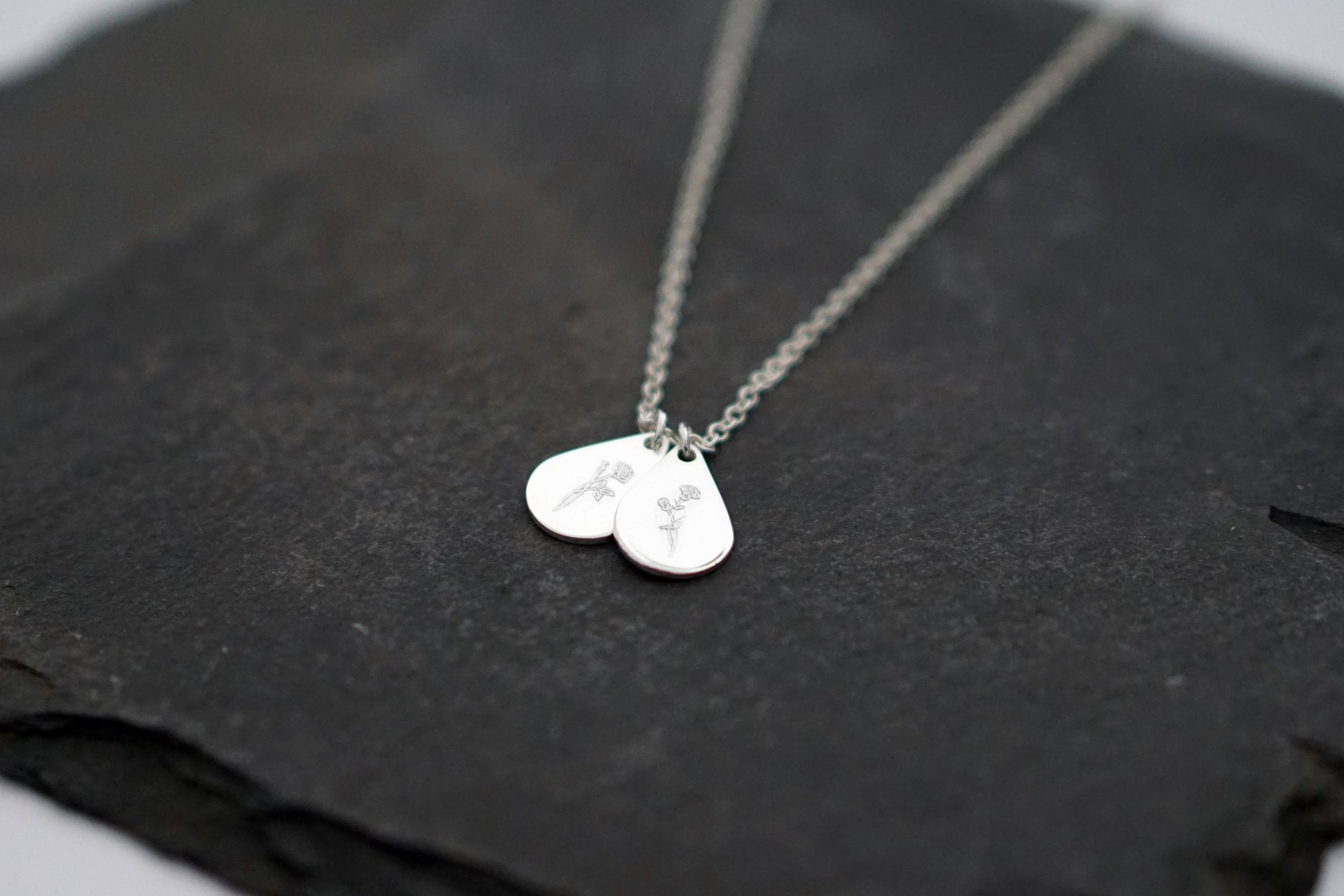 Personalised Teardrop Birth Flower Sterling Silver Necklace