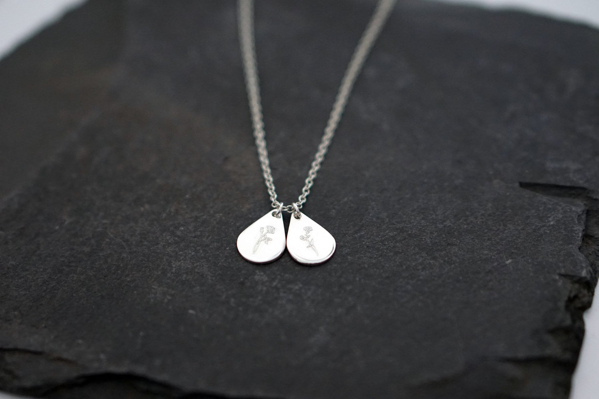 Personalised Teardrop Birth Flower Sterling Silver Necklace