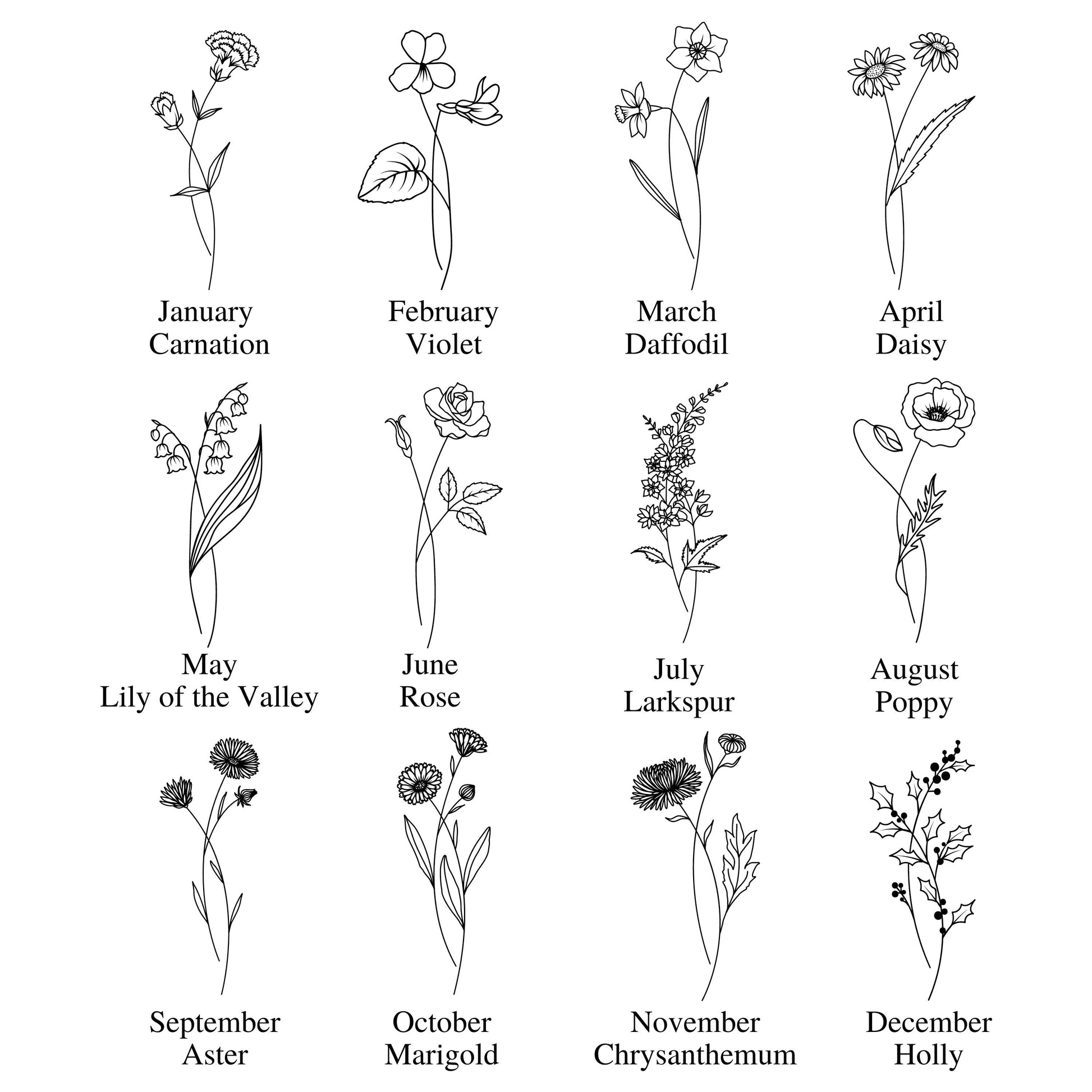 Personalised Oval Name & Birth Flower Sterling Silver Necklace