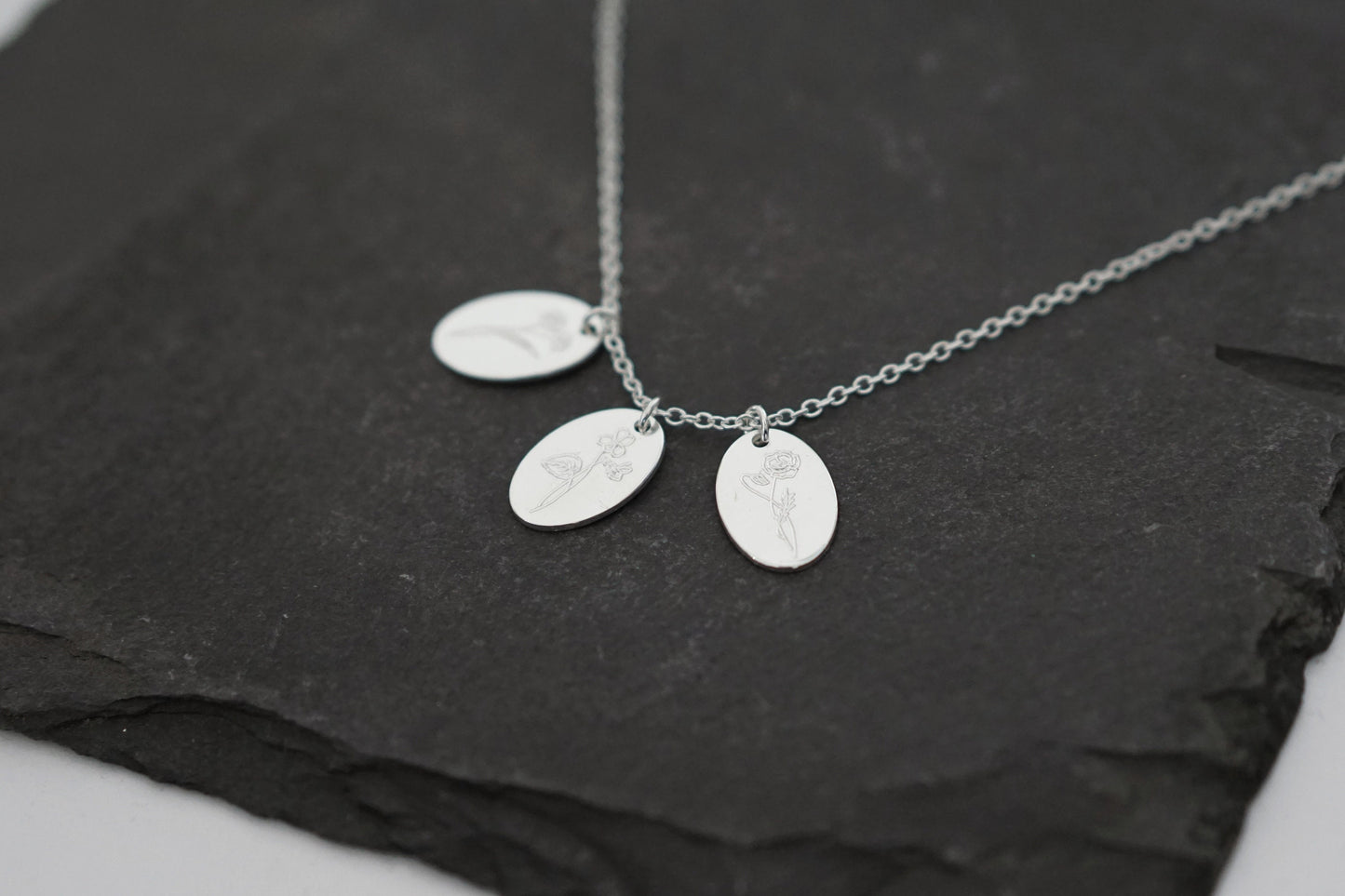Personalised Oval Birth Flower Sterling Silver Necklace
