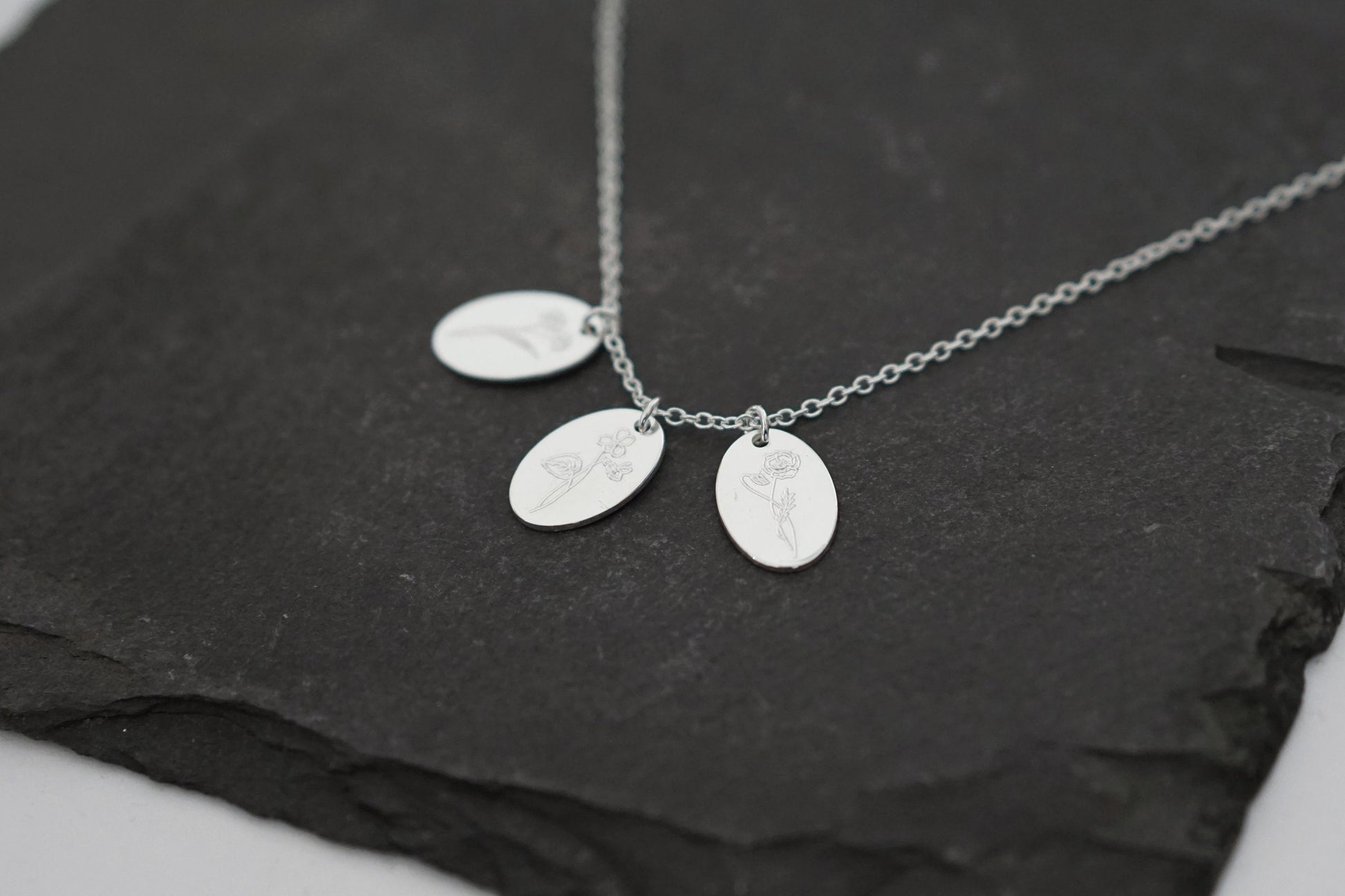 Personalised Oval Birth Flower Sterling Silver Necklace