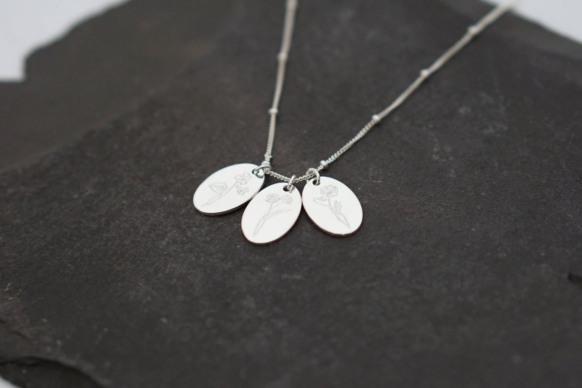 Personalised Oval Birth Flower Sterling Silver Necklace