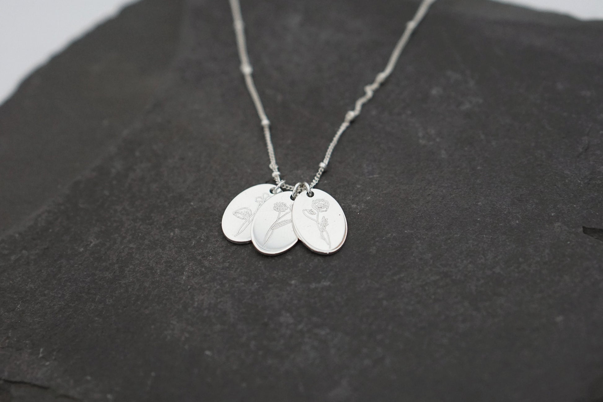 Personalised Oval Birth Flower Sterling Silver Necklace