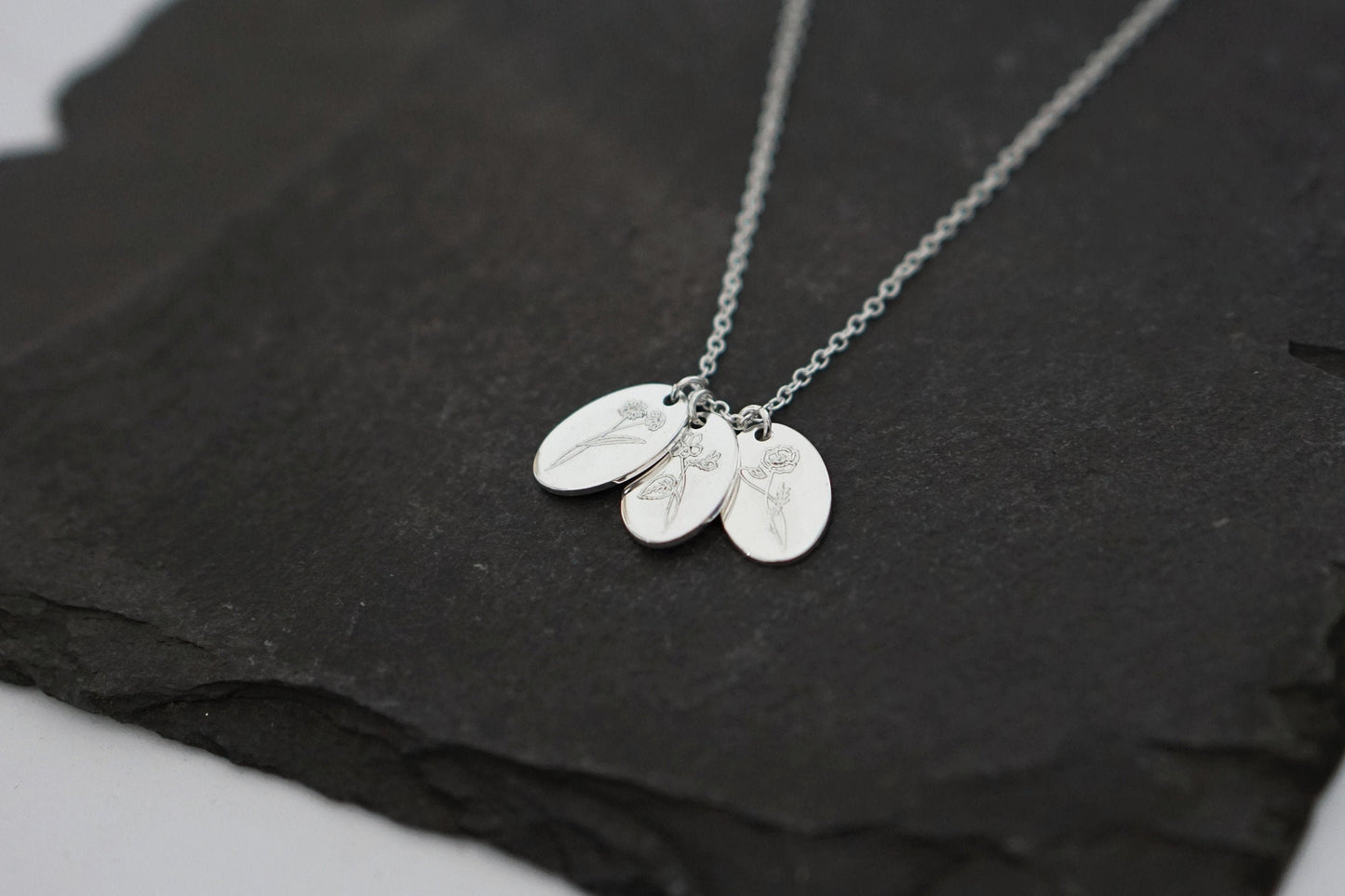 Personalised Oval Birth Flower Sterling Silver Necklace
