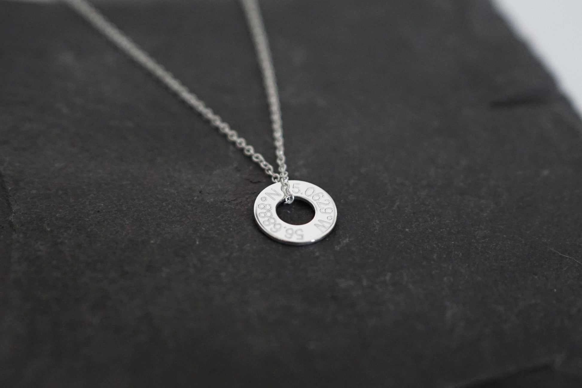Engraved Personalised Sterling Silver Washers Necklace ~ customised, birthday, coordinates, name, anniversary, graduation, travel gift