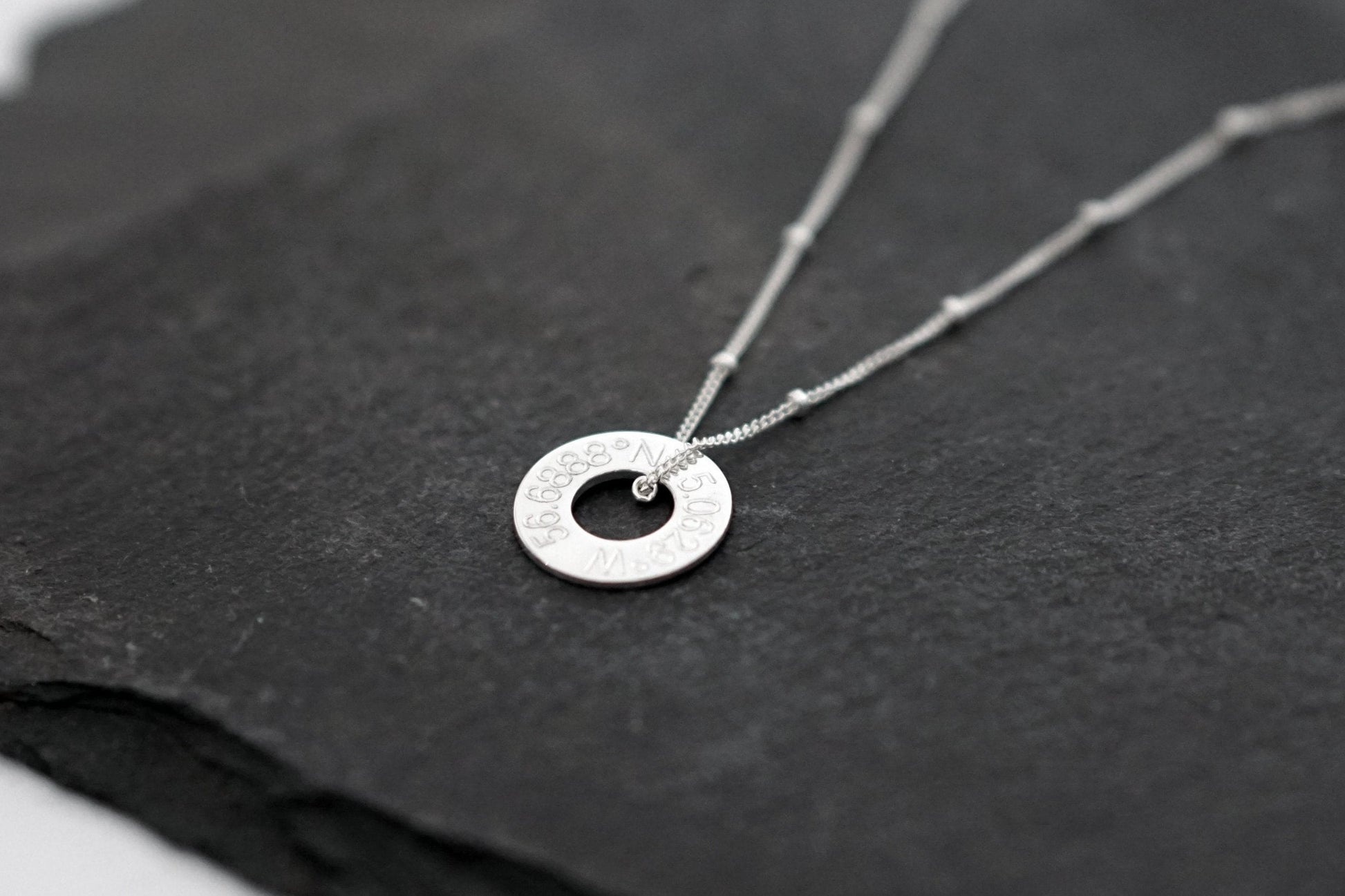 Engraved Personalised Sterling Silver Washers Necklace ~ customised, birthday, coordinates, name, anniversary, graduation, travel gift