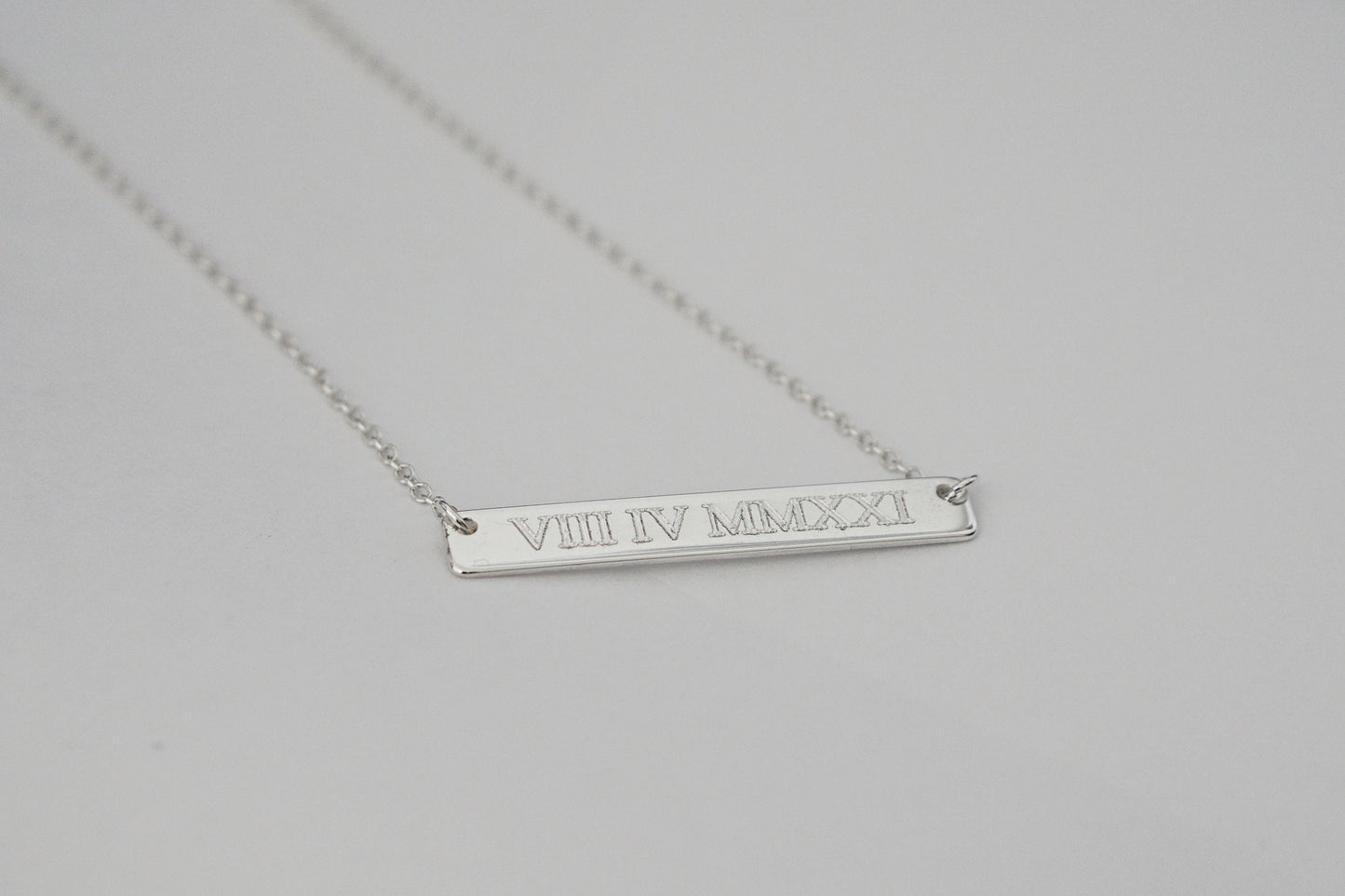 Personalised Roman Numerals Engraved Sterling Silver Bar Necklace
