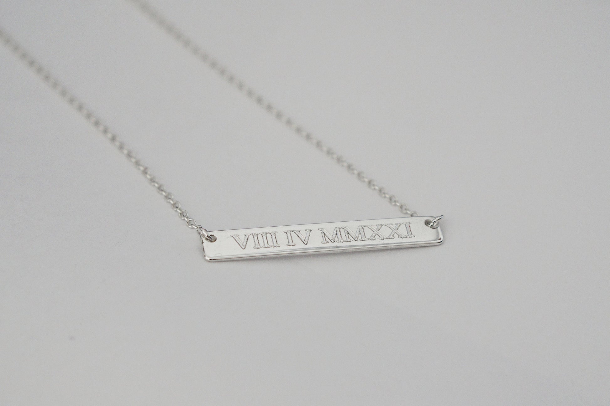 Personalised Roman Numerals Engraved Sterling Silver Bar Necklace