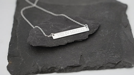 Personalised Roman Numerals Engraved Sterling Silver Bar Necklace