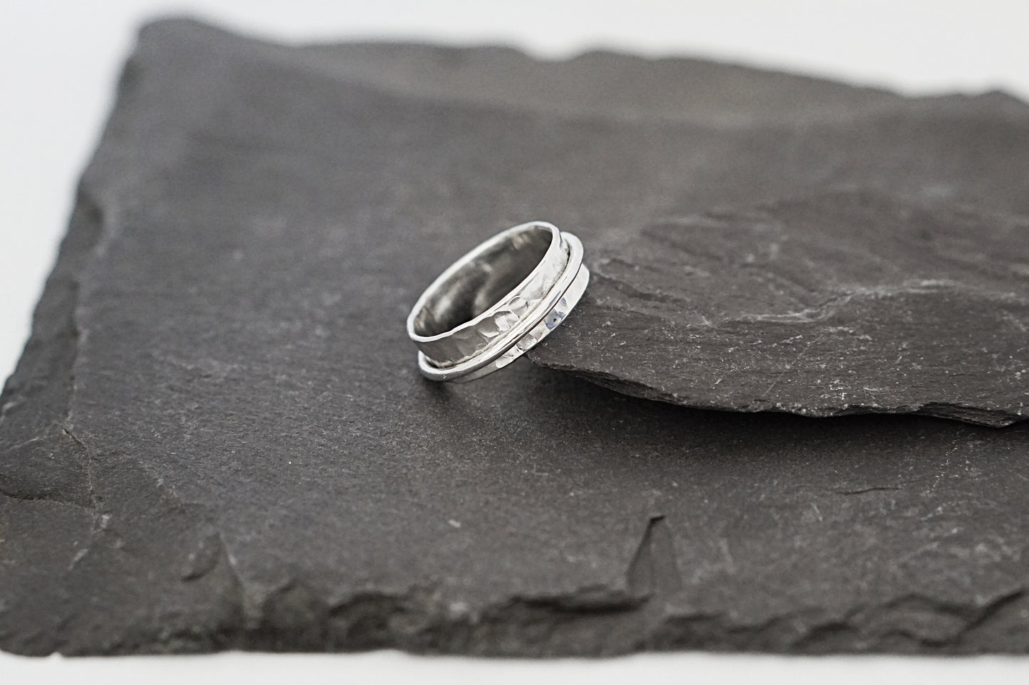 Fidget Ring Recycled Dimpled Medium Sterling Silver Spinner Ring II