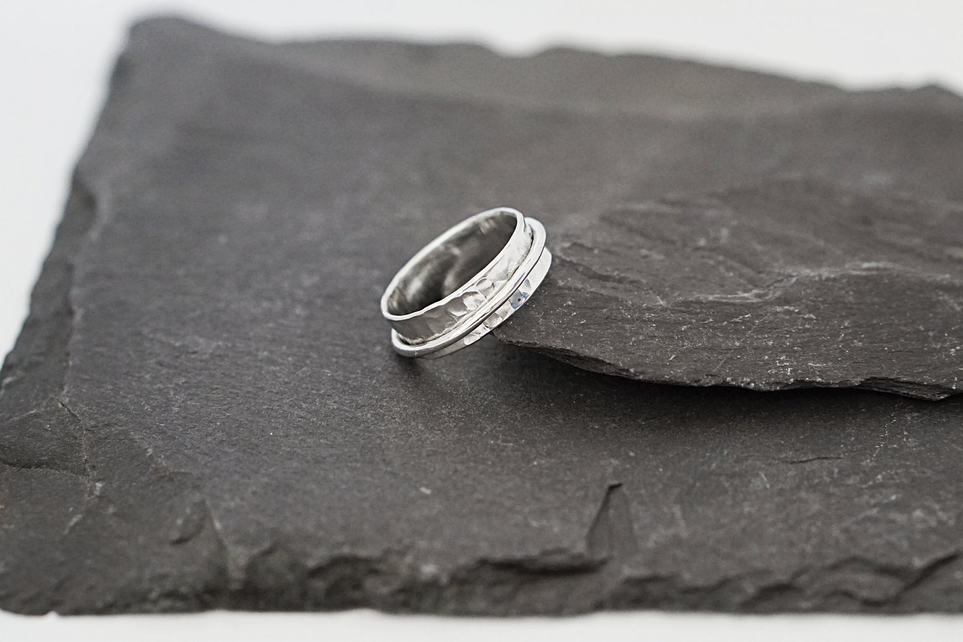 Fidget Ring Recycled Dimpled Medium Sterling Silver Spinner Ring II