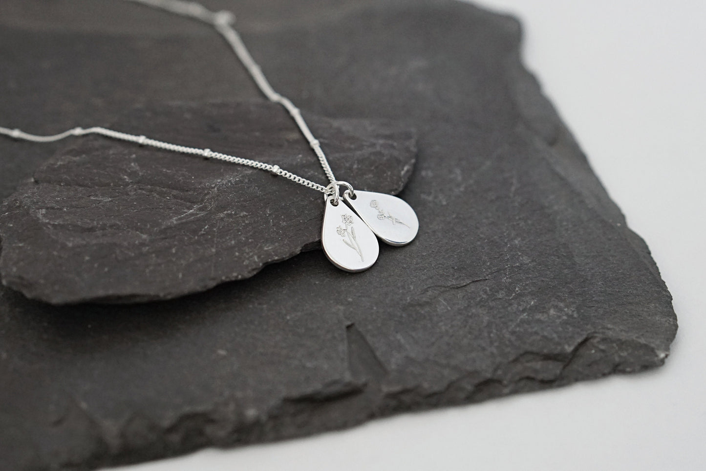 Personalised Teardrop Birth Flower Sterling Silver Necklace