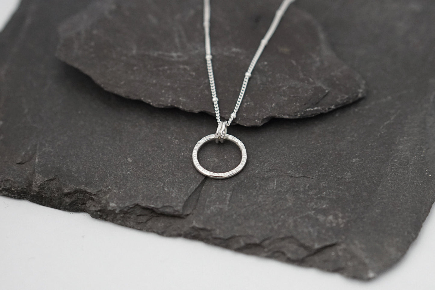 Mini Hammered Rings Sterling Silver Necklace