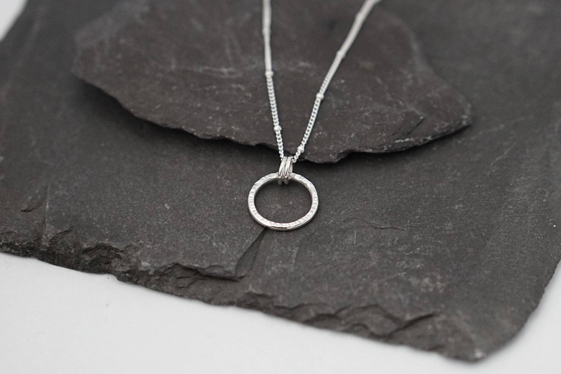 Mini Hammered Rings Sterling Silver Necklace