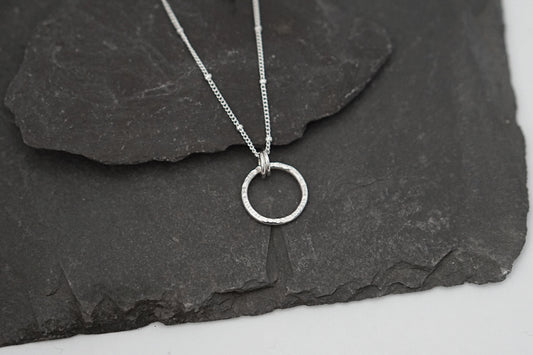 Mini Hammered Rings Sterling Silver Necklace