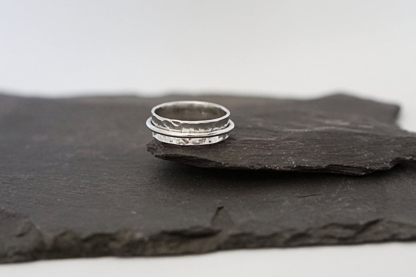 Fidget Ring Recycled Dimpled Medium Sterling Silver Spinner Ring II