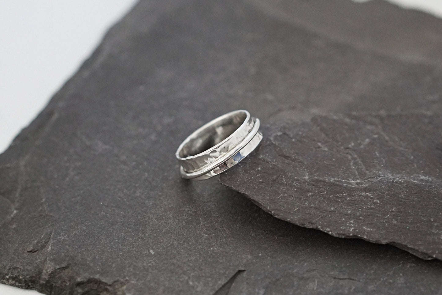 Fidget Ring Recycled Dimpled Medium Sterling Silver Spinner Ring II