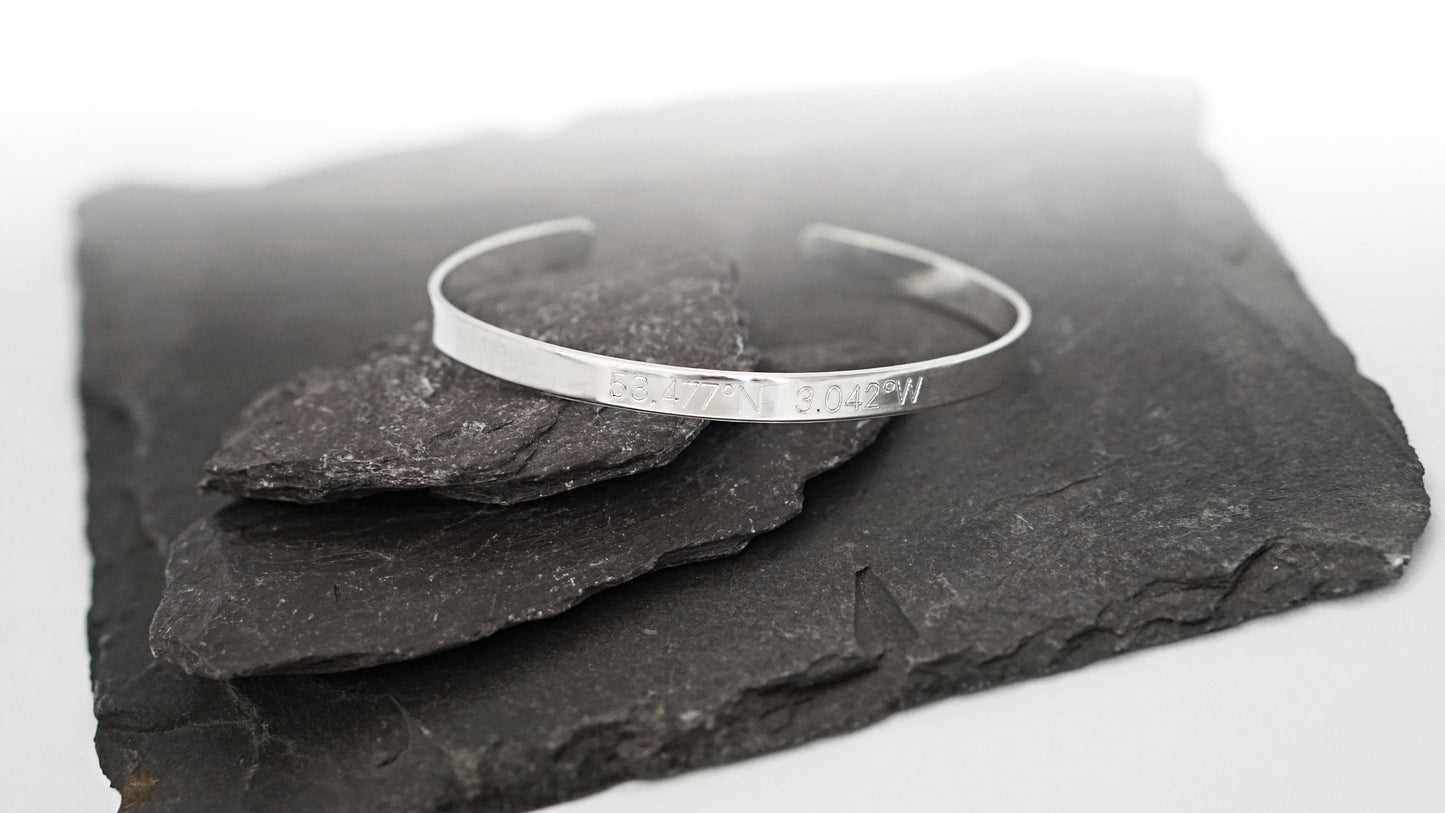 Personalised Sterling Silver or Gold Engraved Cuff Bangle