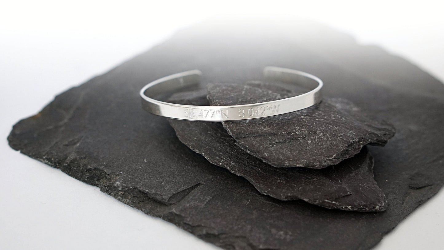 Personalised Sterling Silver or Gold Engraved Cuff Bangle