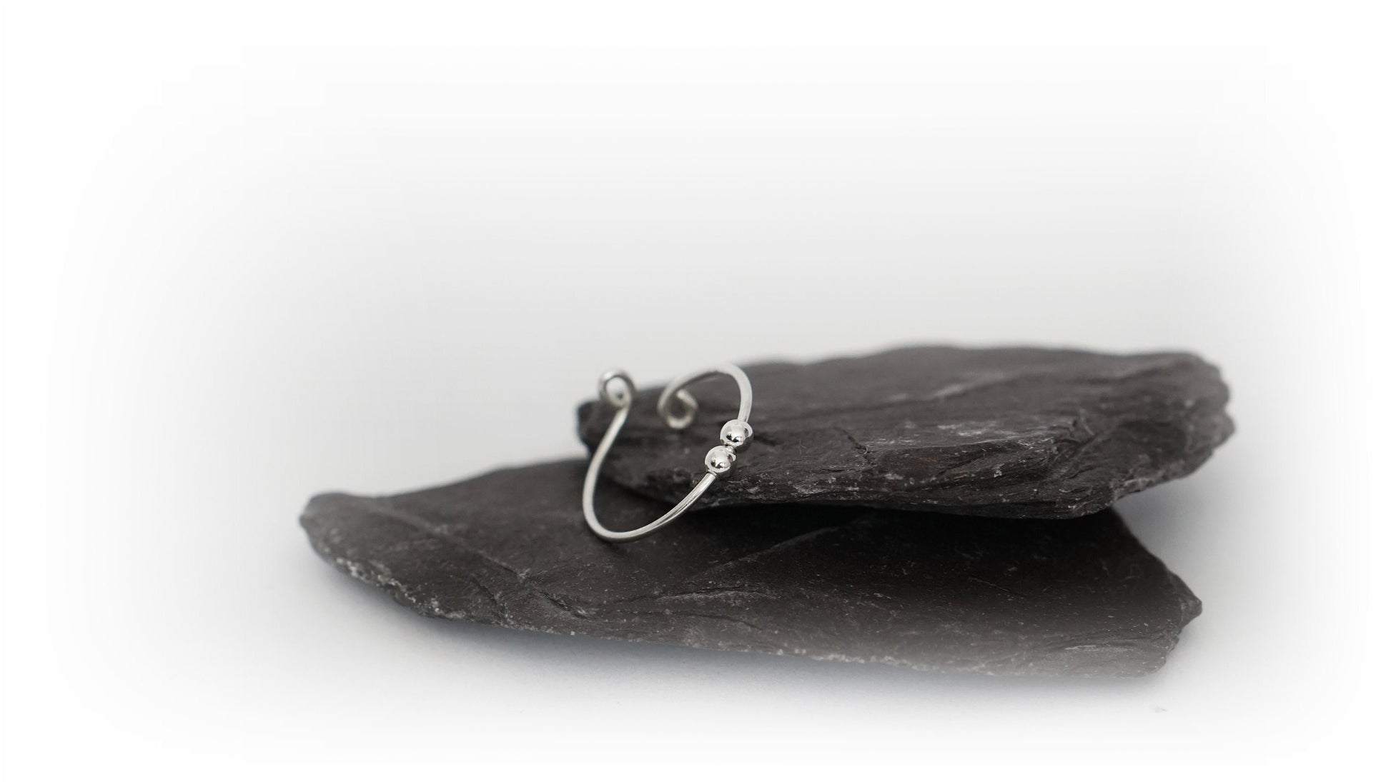 Open Adjustable Fidget Ring Smooth Beads Sterling Silver