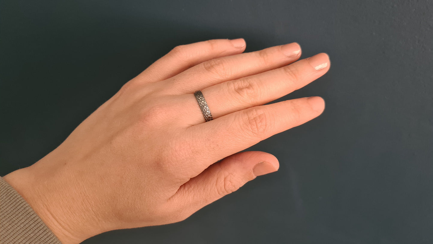 Dragon Scales Sterling Silver Ring Band ~ ring, silver ring, unisex ring, men's ring, band, eternity ring, statement ring, snake