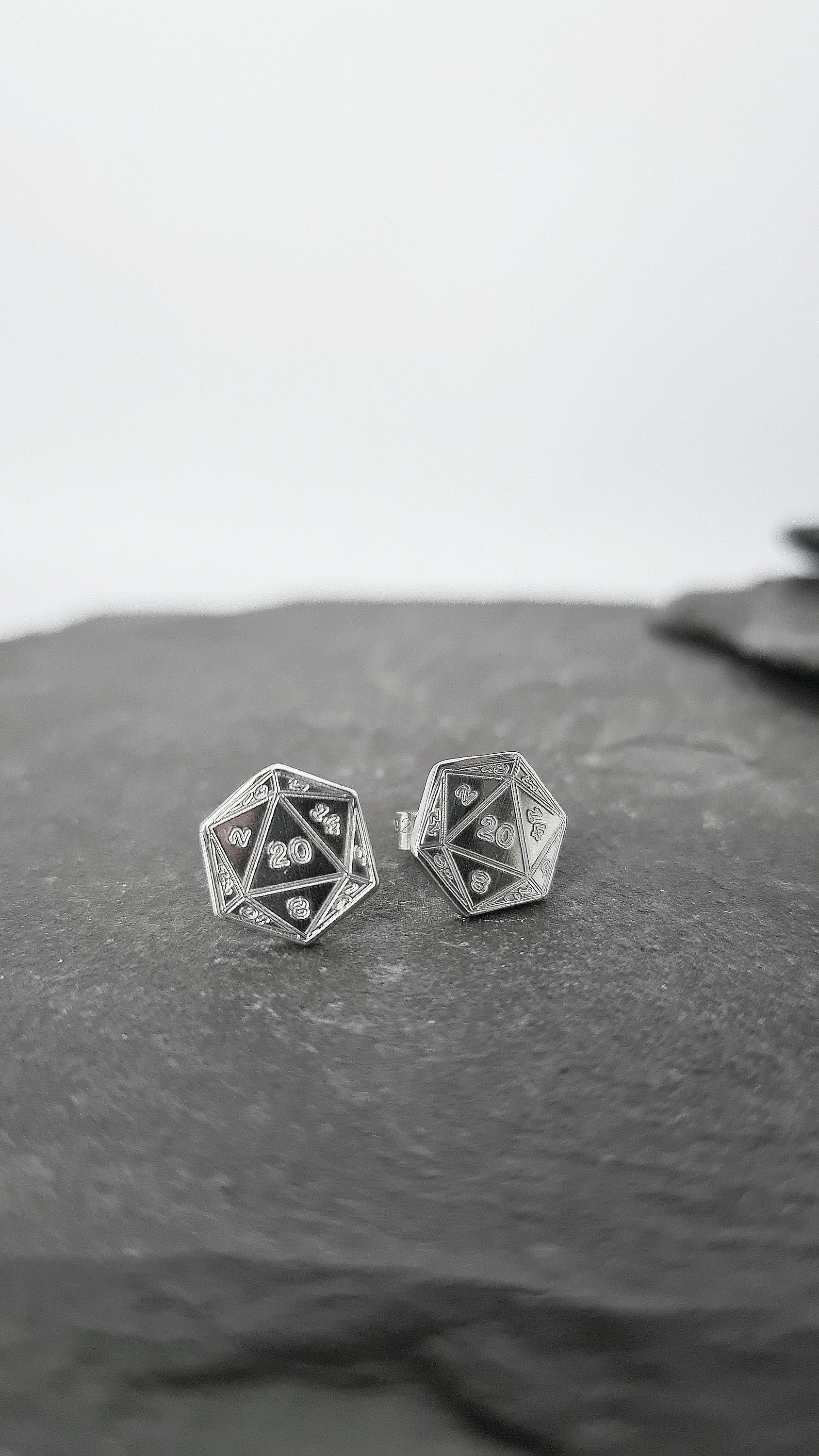 D20 Sterling Silver Earrings