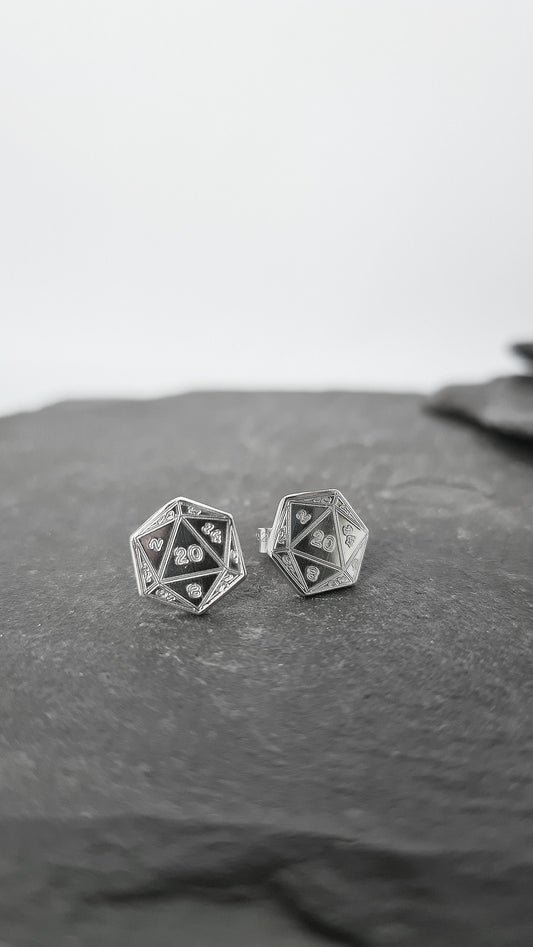 D20 Sterling Silver Earrings