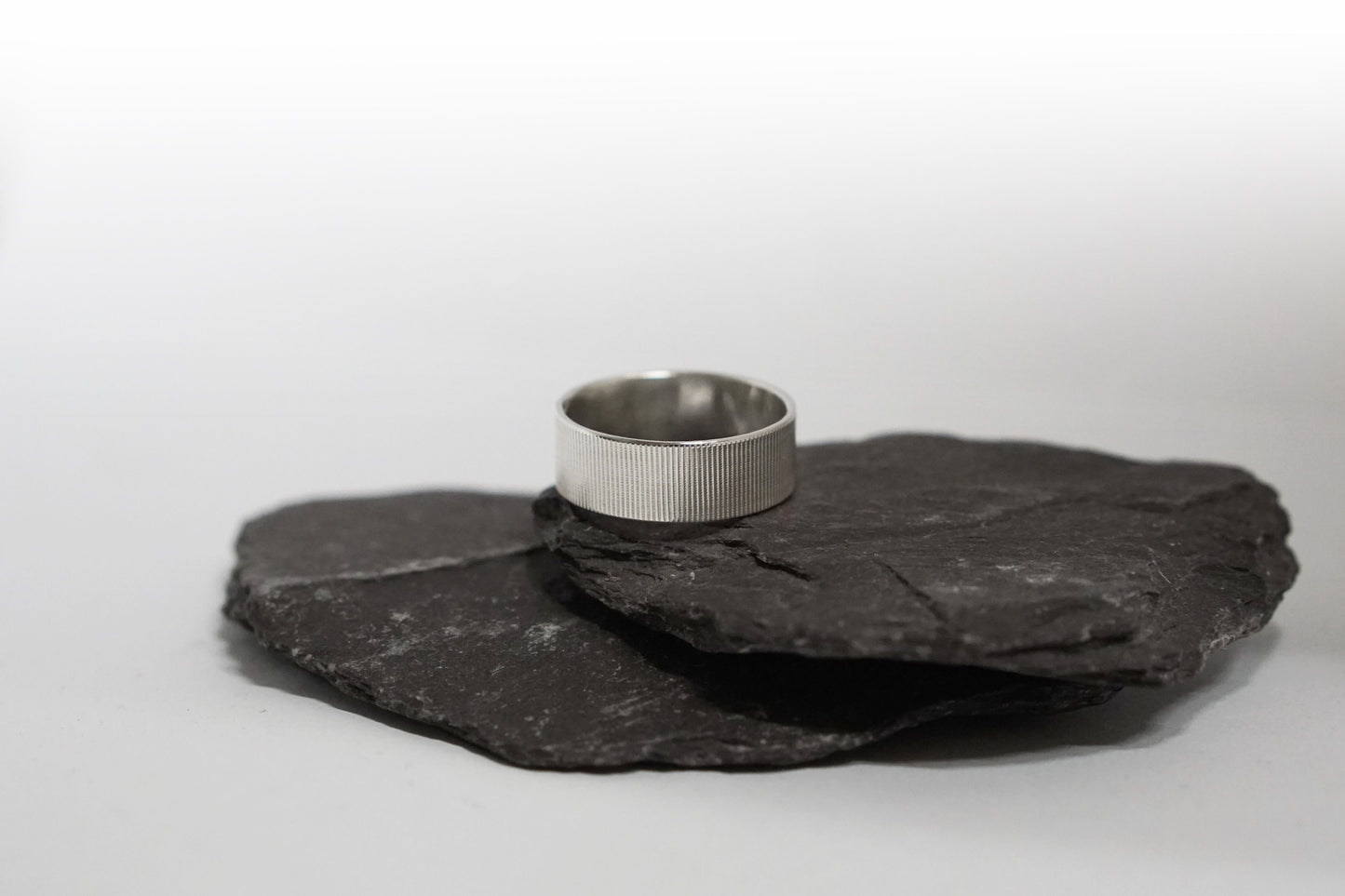 Vertical Lines Wide Recycled Sterling Silver Ring