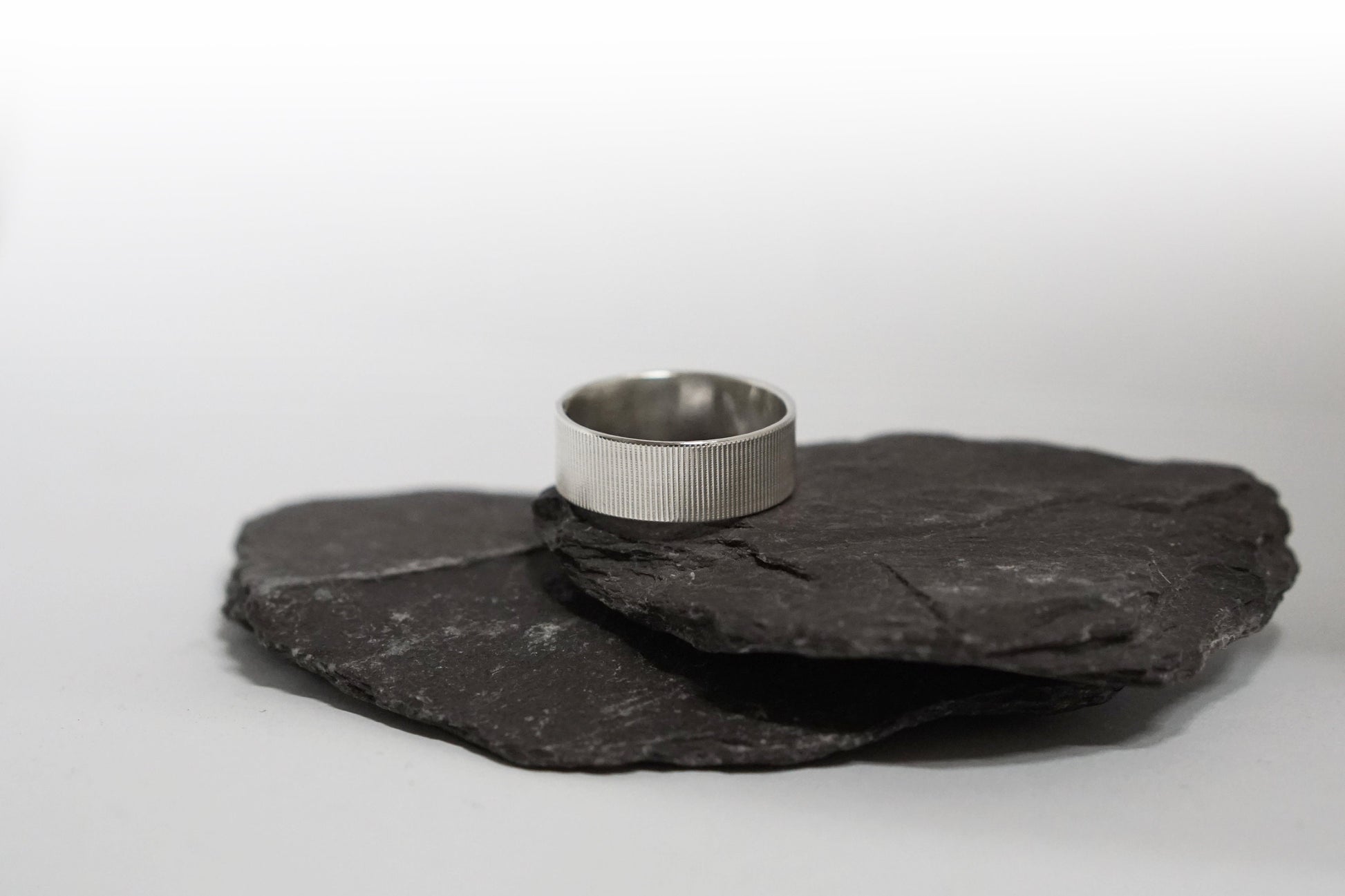 Vertical Lines Wide Recycled Sterling Silver Ring