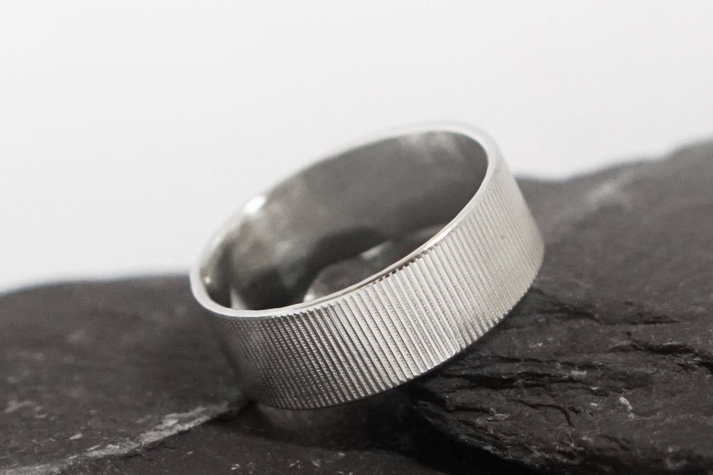 Vertical Lines Wide Recycled Sterling Silver Ring