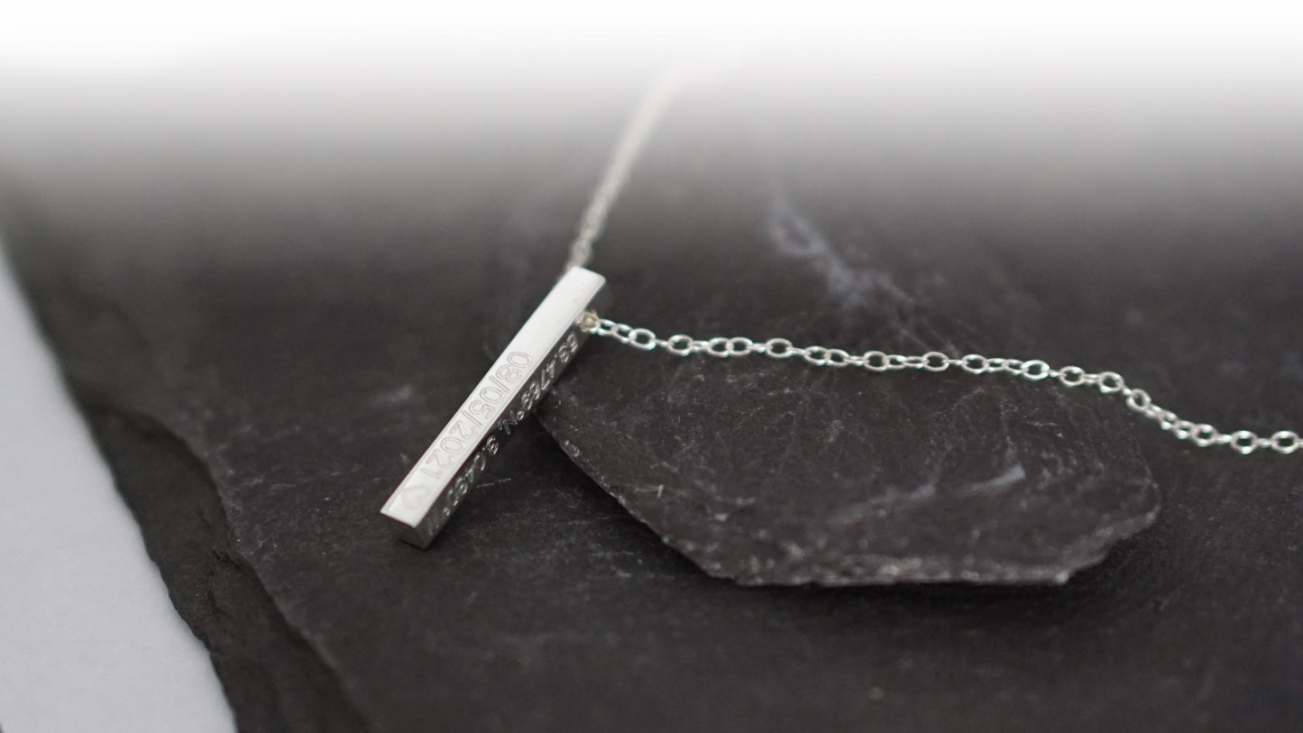 Sterling Silver Solid Bar Engraved Personalised Necklace