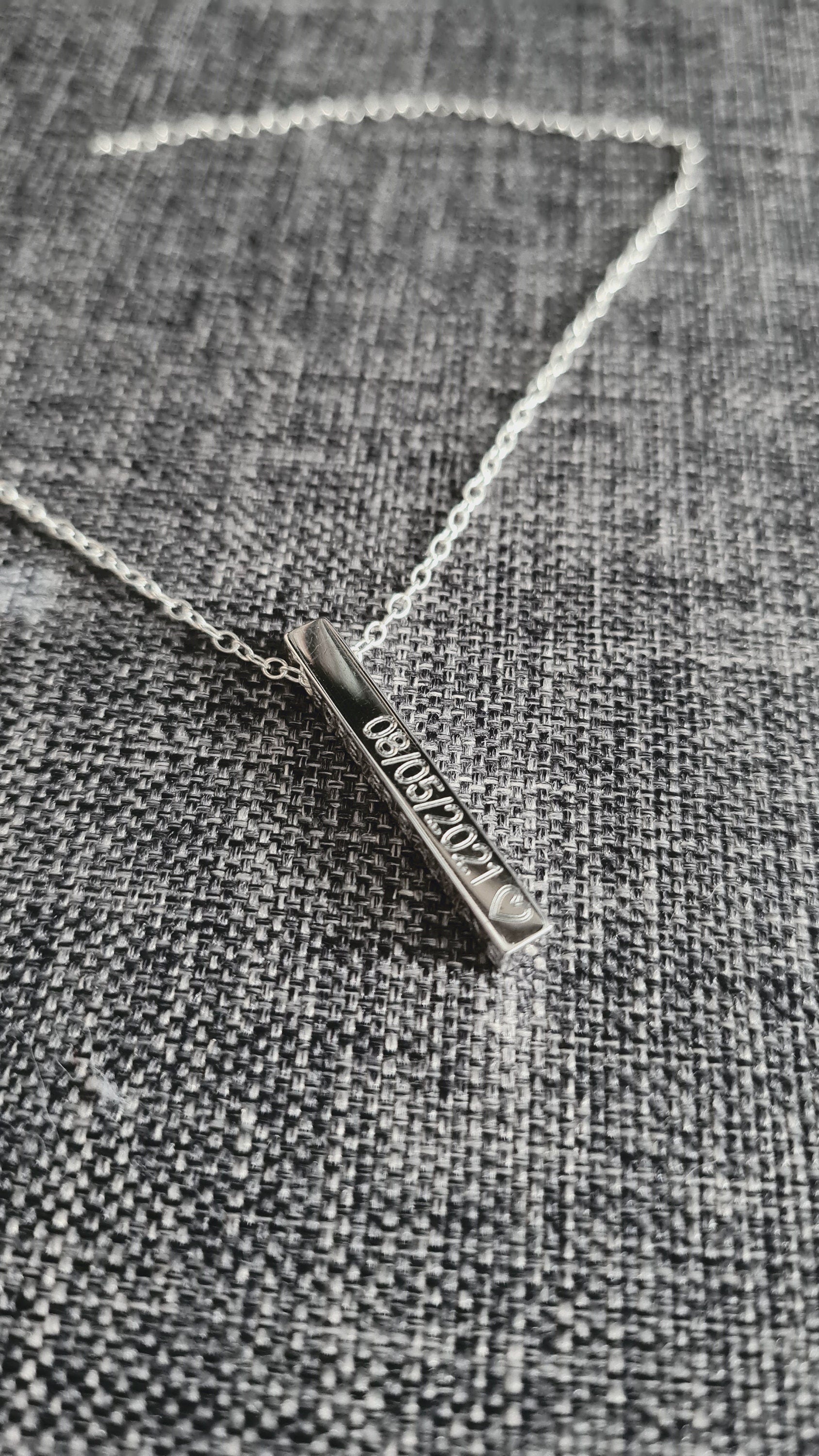 Sterling Silver Solid Bar Engraved Personalised Necklace