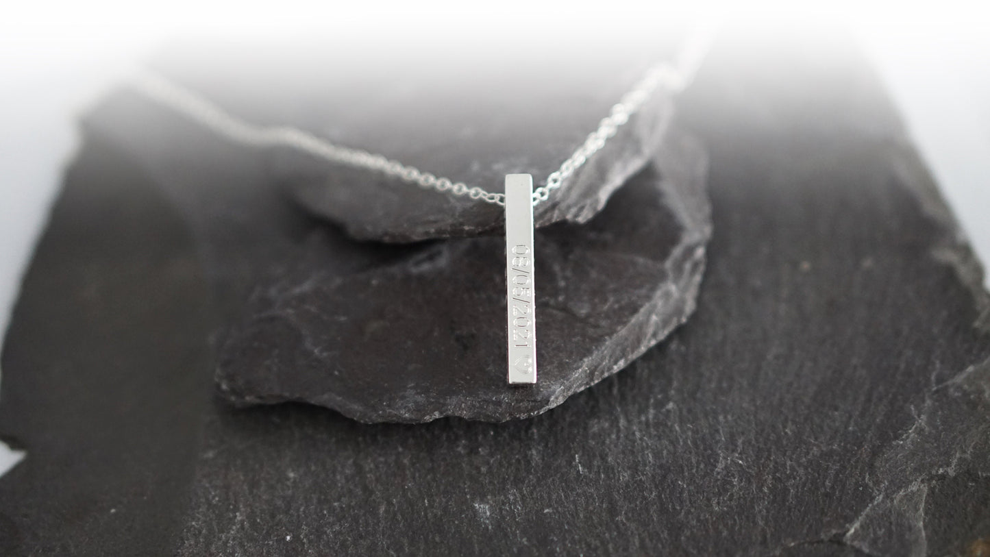 Sterling Silver Solid Bar Engraved Personalised Necklace