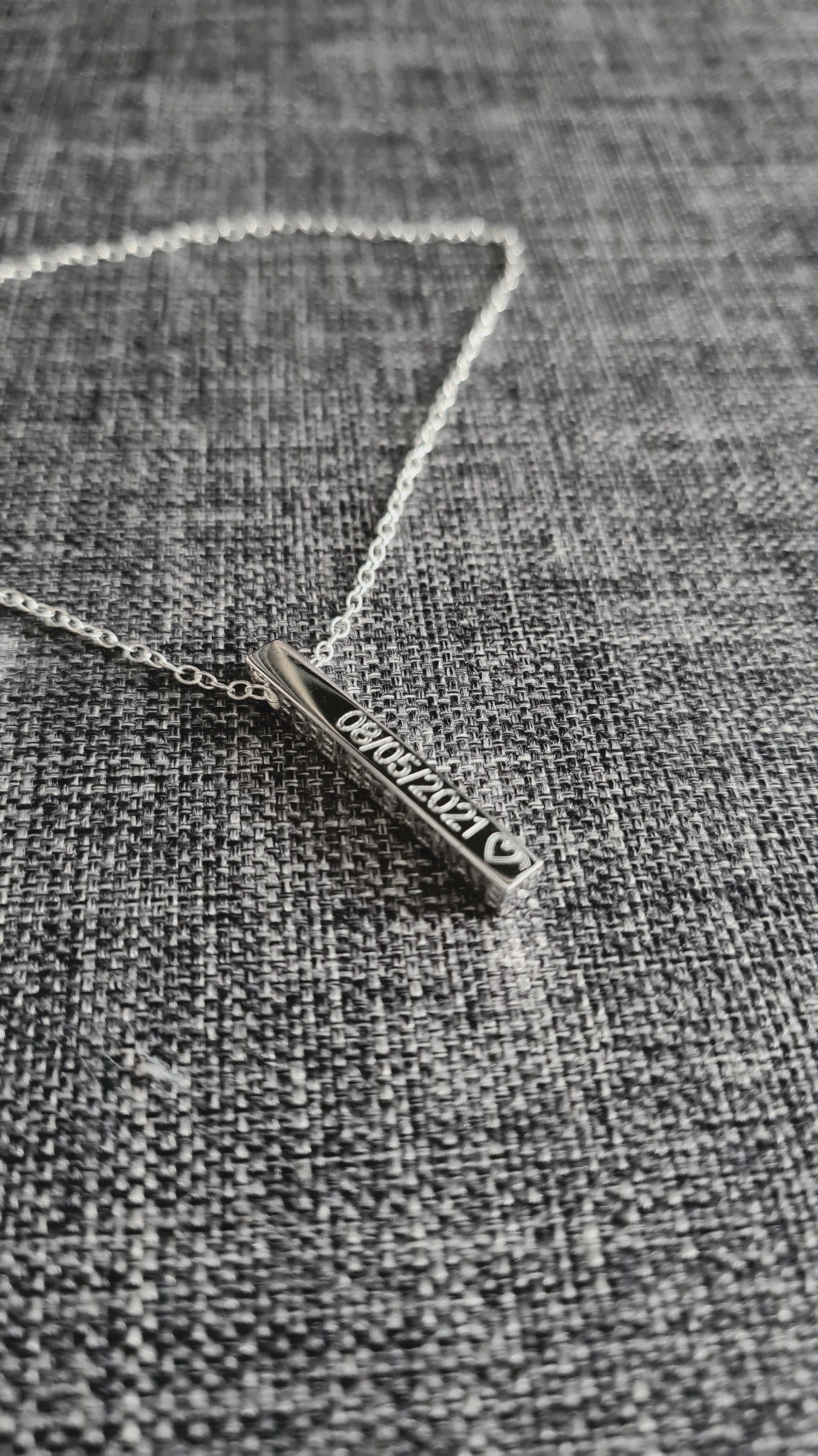 Sterling Silver Solid Bar Engraved Personalised Necklace