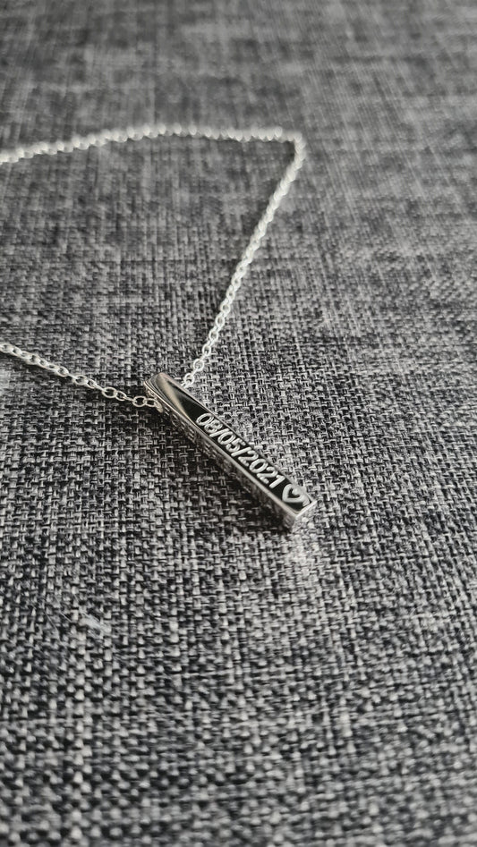 Sterling Silver Solid Bar Engraved Personalised Necklace
