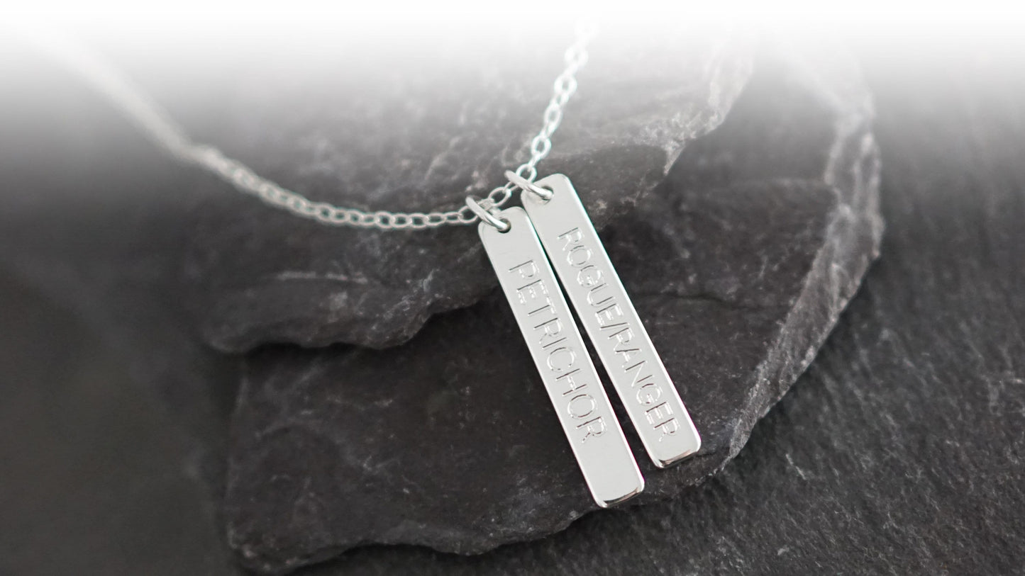 Character Class Sterling Silver Tags Necklace ~ gaming, tabletop, boardgame, dnd, d&d, ttrpg, rogue, wizard, cleric, sorcerer, bard, druid