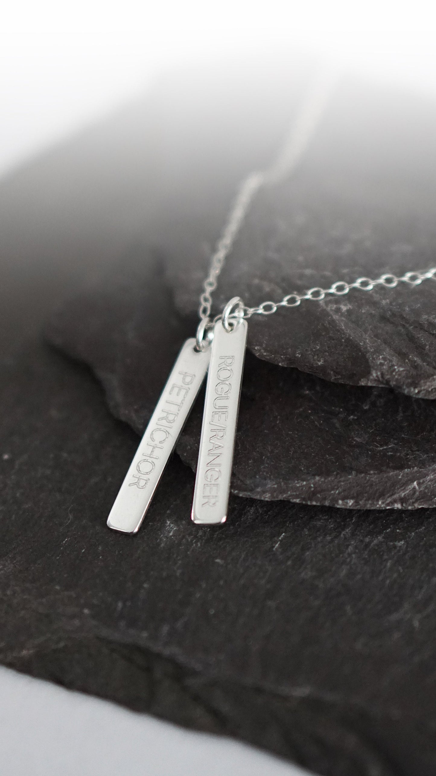 Character Class Sterling Silver Tags Necklace ~ gaming, tabletop, boardgame, dnd, d&d, ttrpg, rogue, wizard, cleric, sorcerer, bard, druid