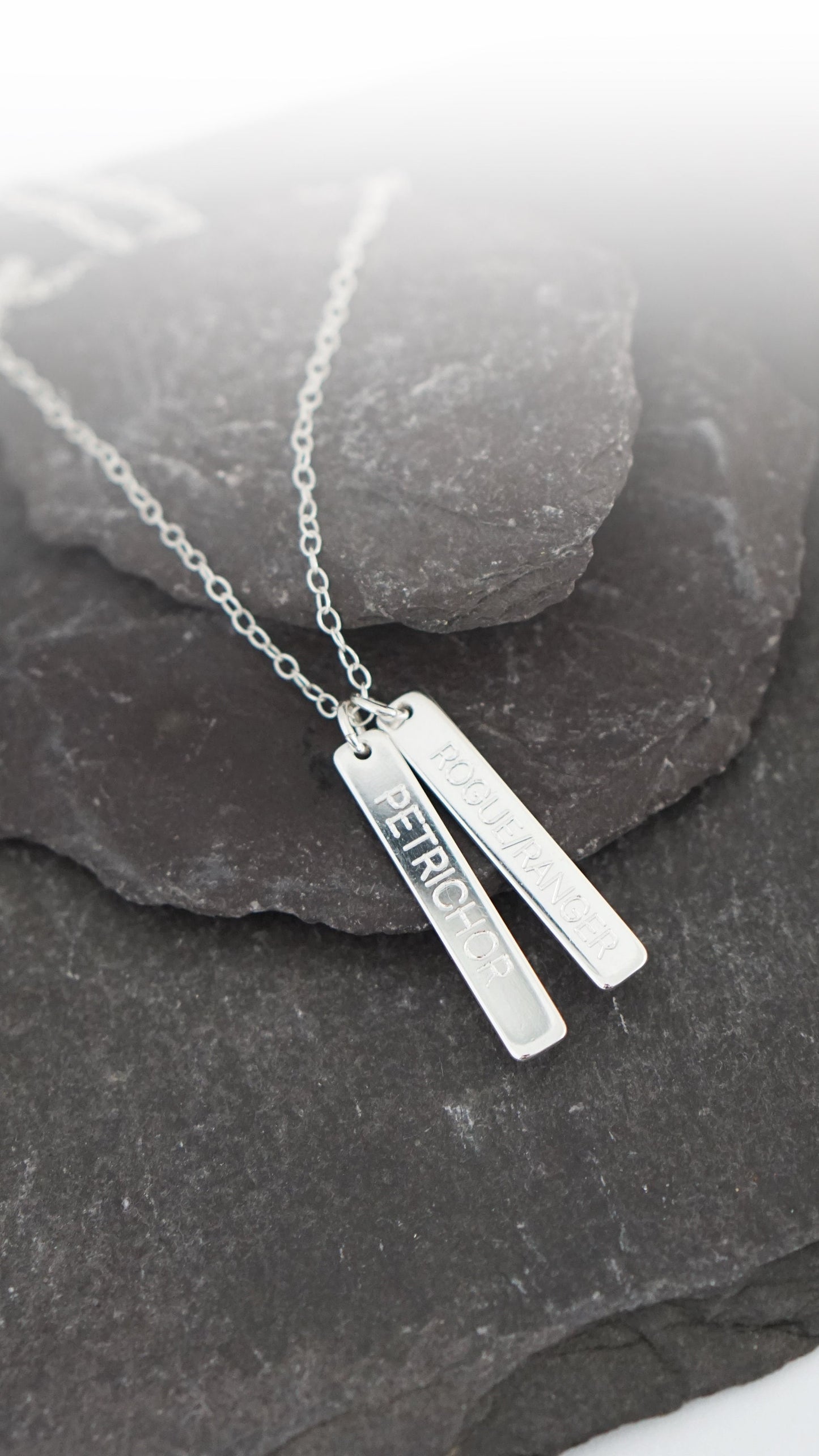 Character Class Sterling Silver Tags Necklace ~ gaming, tabletop, boardgame, dnd, d&d, ttrpg, rogue, wizard, cleric, sorcerer, bard, druid