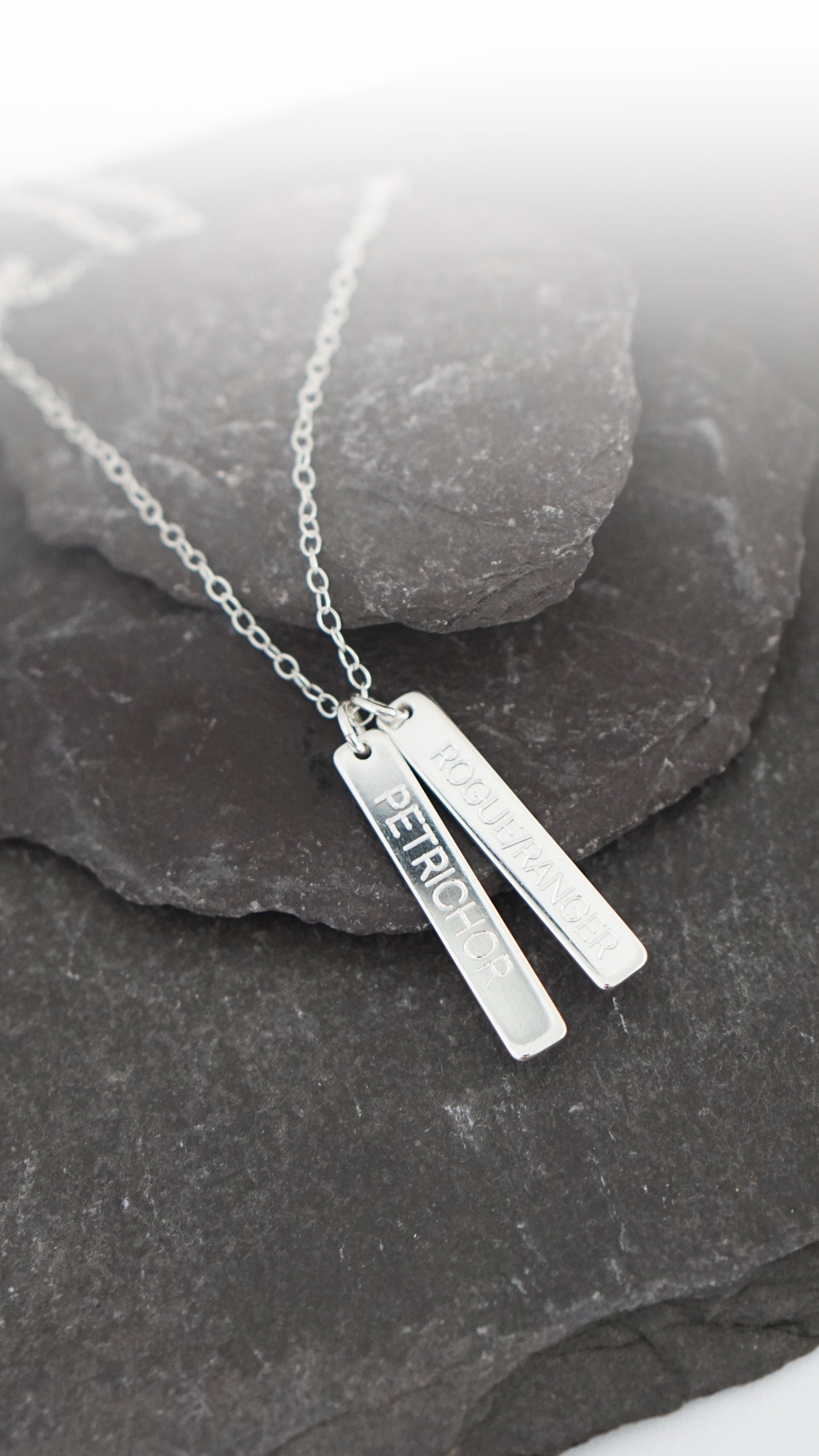 Character Class Sterling Silver Tags Necklace ~ gaming, tabletop, boardgame, dnd, d&d, ttrpg, rogue, wizard, cleric, sorcerer, bard, druid