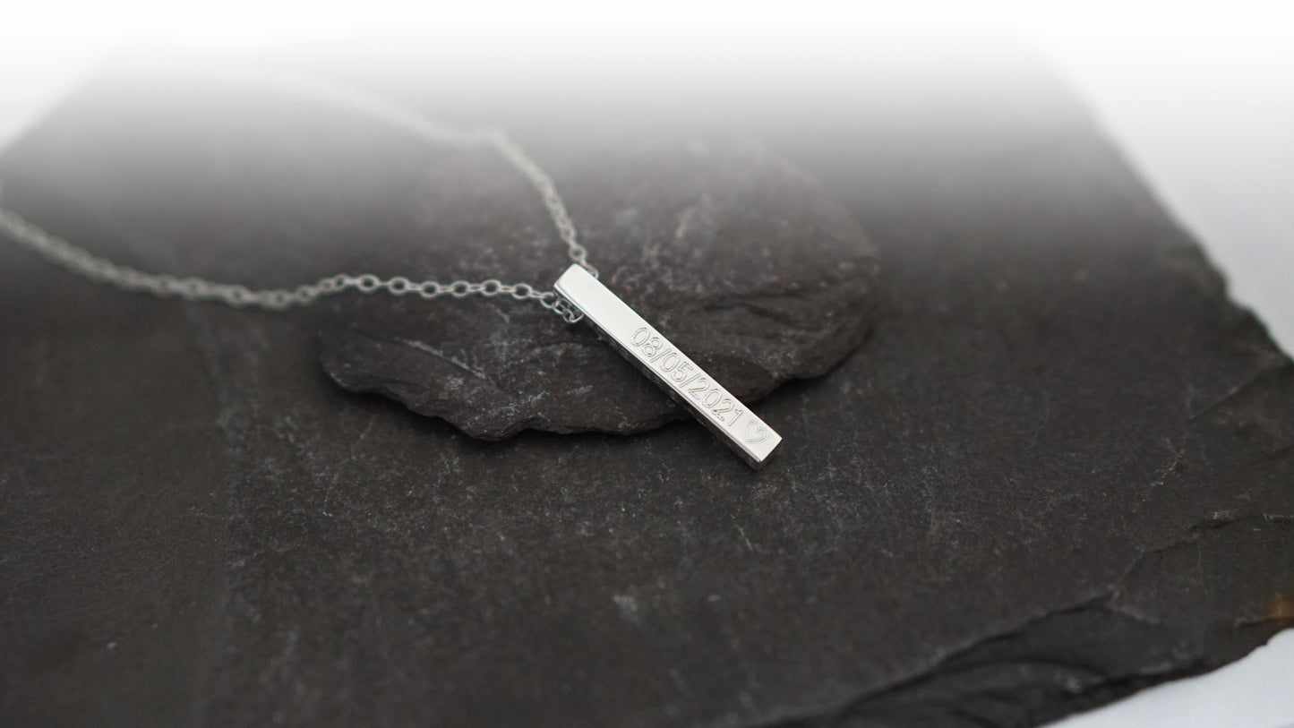 Sterling Silver Solid Bar Engraved Personalised Necklace