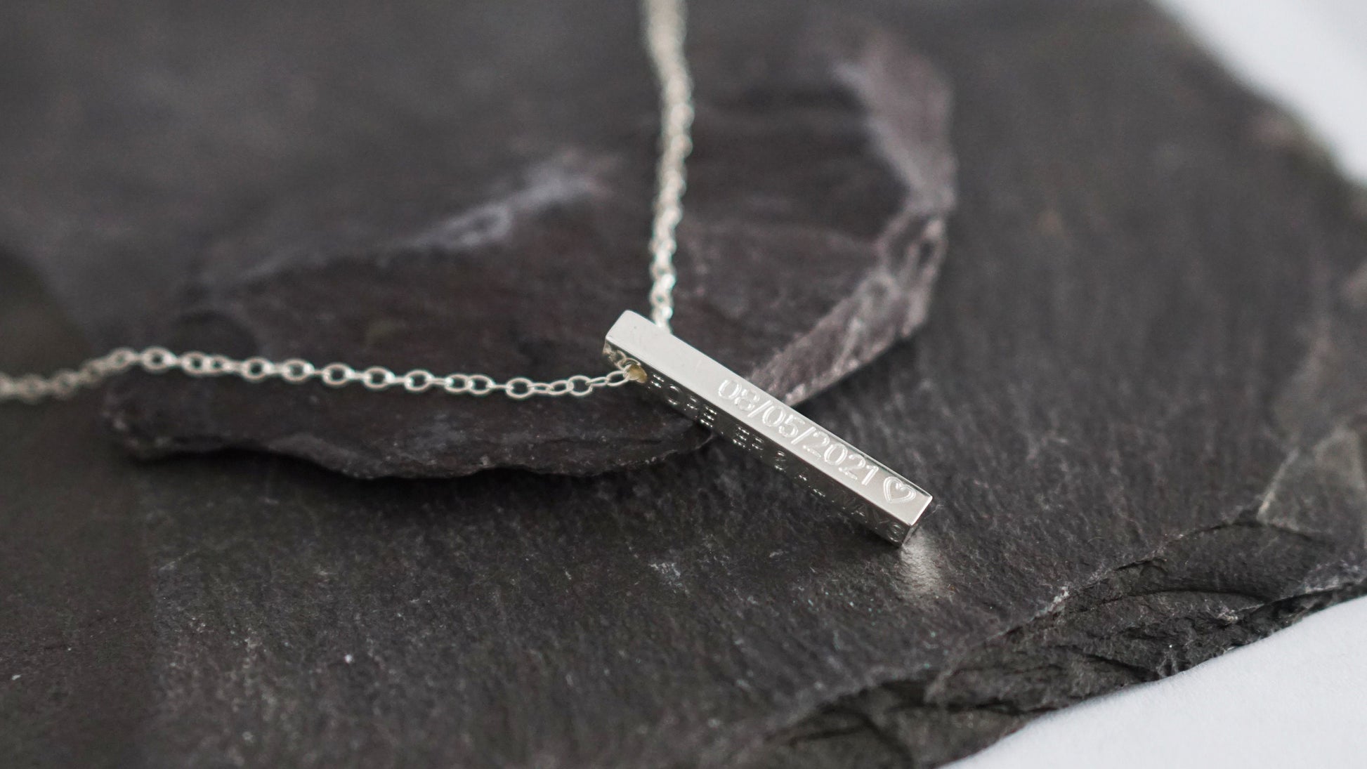 Sterling Silver Solid Bar Engraved Personalised Necklace