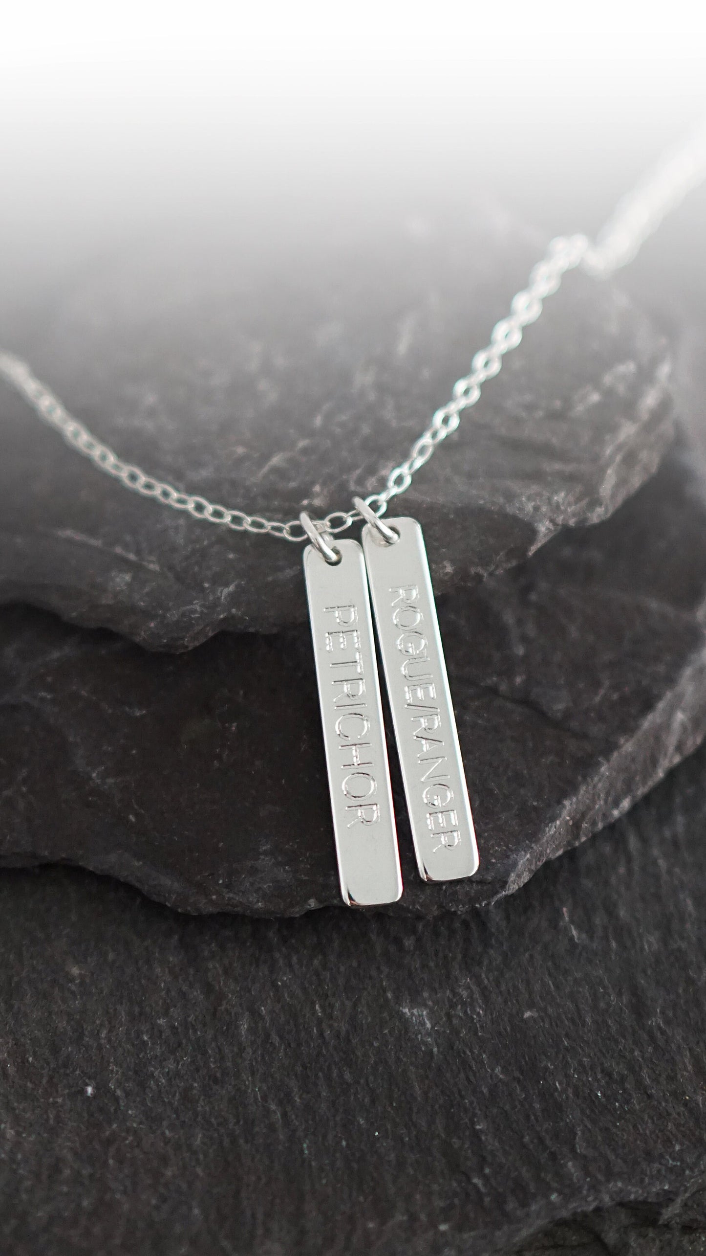 Character Class Sterling Silver Tags Necklace ~ gaming, tabletop, boardgame, dnd, d&d, ttrpg, rogue, wizard, cleric, sorcerer, bard, druid