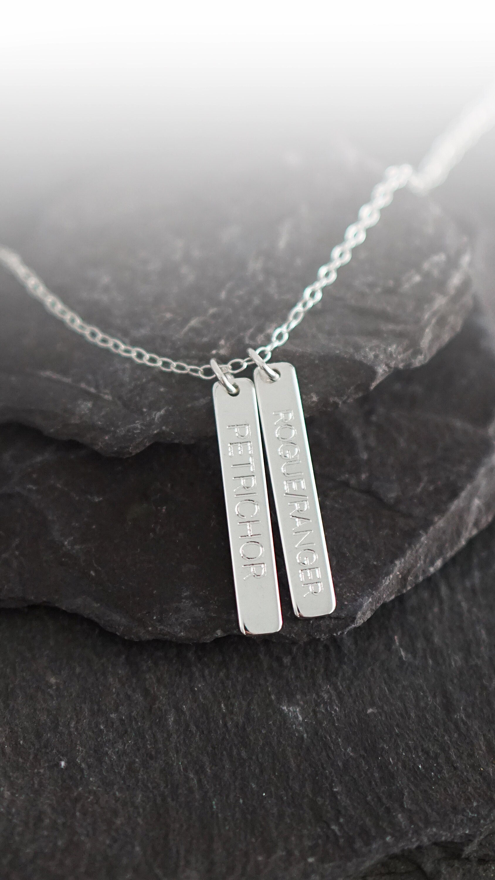 Character Class Sterling Silver Tags Necklace ~ gaming, tabletop, boardgame, dnd, d&d, ttrpg, rogue, wizard, cleric, sorcerer, bard, druid