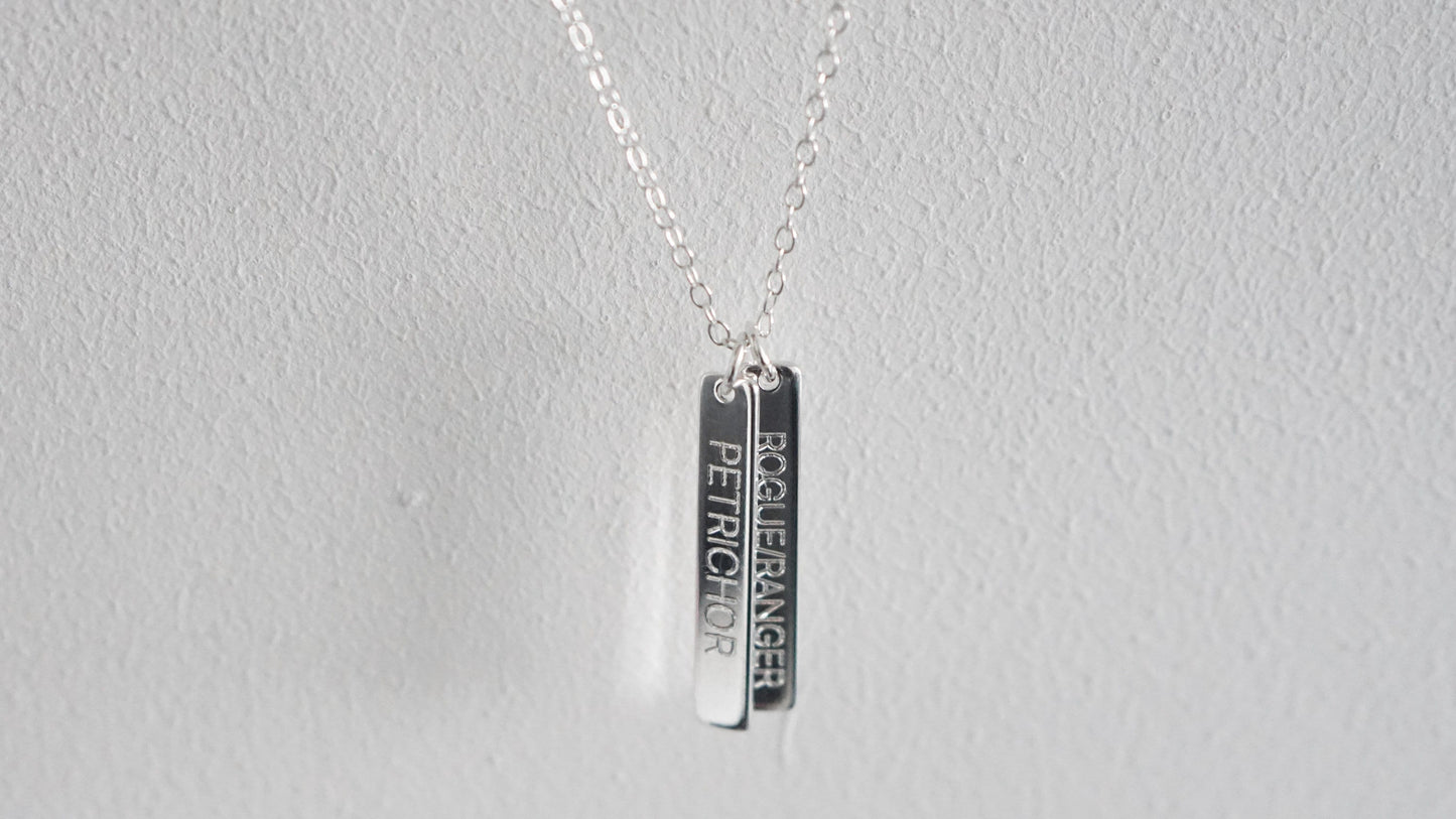 Character Class Sterling Silver Tags Necklace ~ gaming, tabletop, boardgame, dnd, d&d, ttrpg, rogue, wizard, cleric, sorcerer, bard, druid