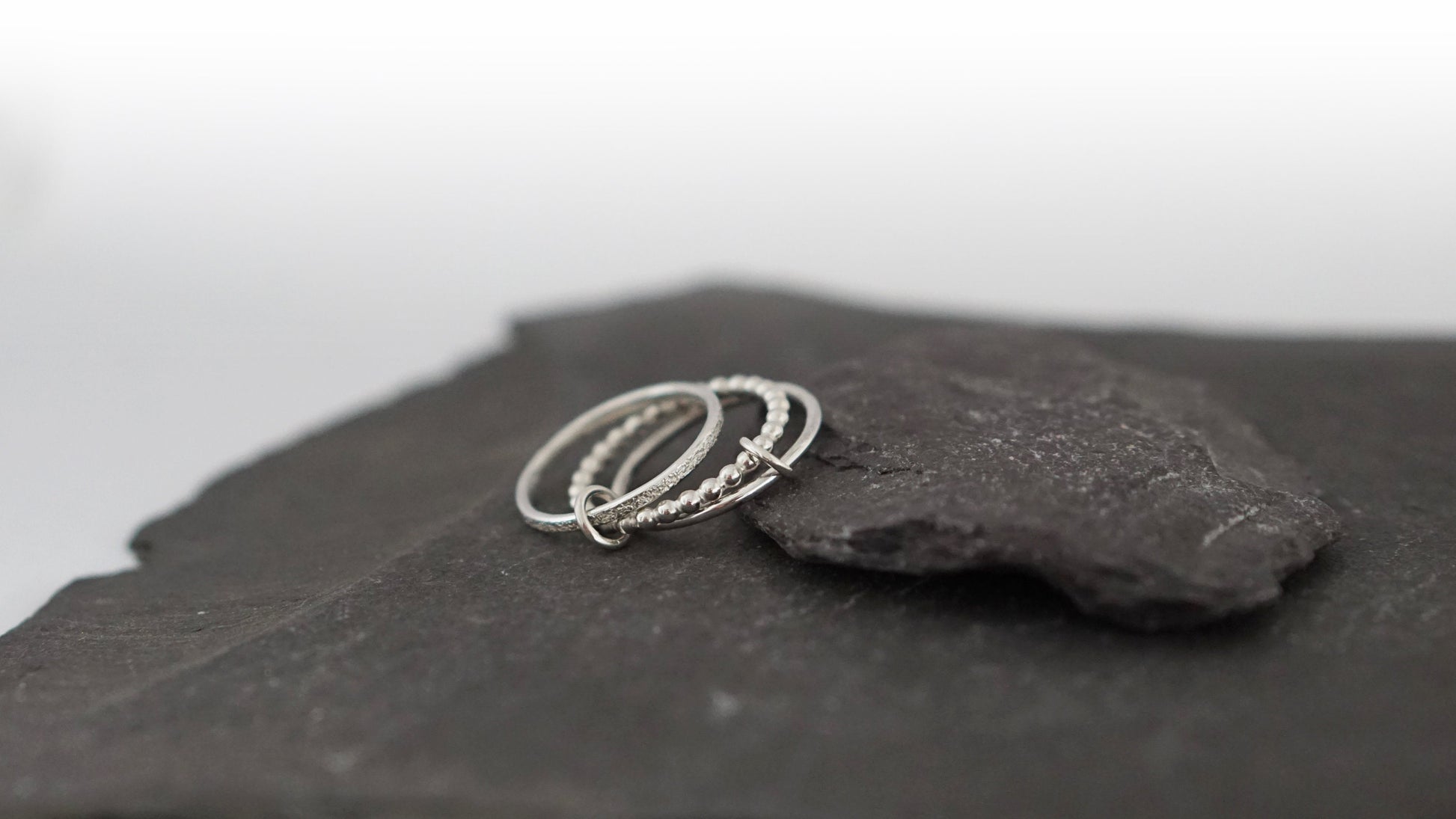 Triple Multi Layer Links Sterling Silver Ring ~ stacking ring, recycled silver, textured, stackable, stardust, beaded