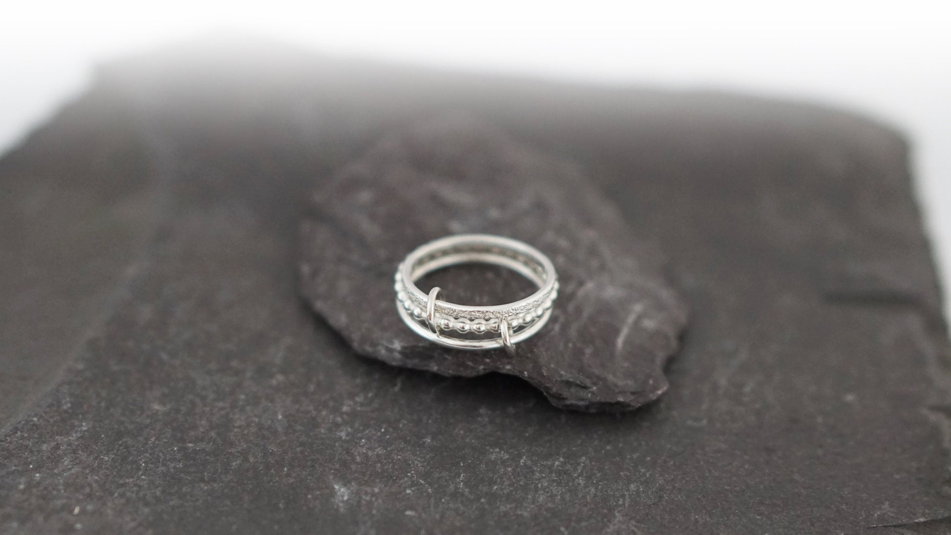 Triple Multi Layer Links Sterling Silver Ring ~ stacking ring, recycled silver, textured, stackable, stardust, beaded
