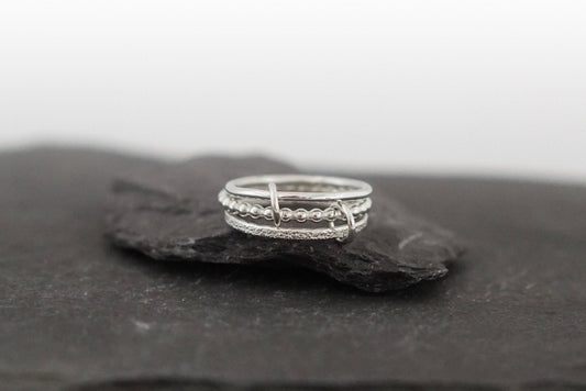 Triple Multi Layer Links Sterling Silver Ring