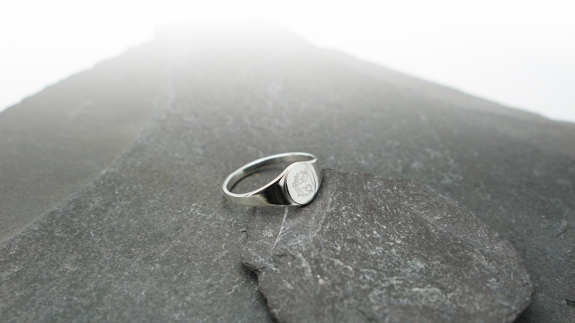 Leafy Oval Signet Sterling Silver Personalised Ring ~ engraved, initials, gift, wedding, name, monogram
